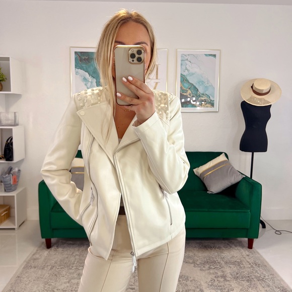 G By Giuliana Faux Leather Studded Ivory Jacket - Picture 4 of 8